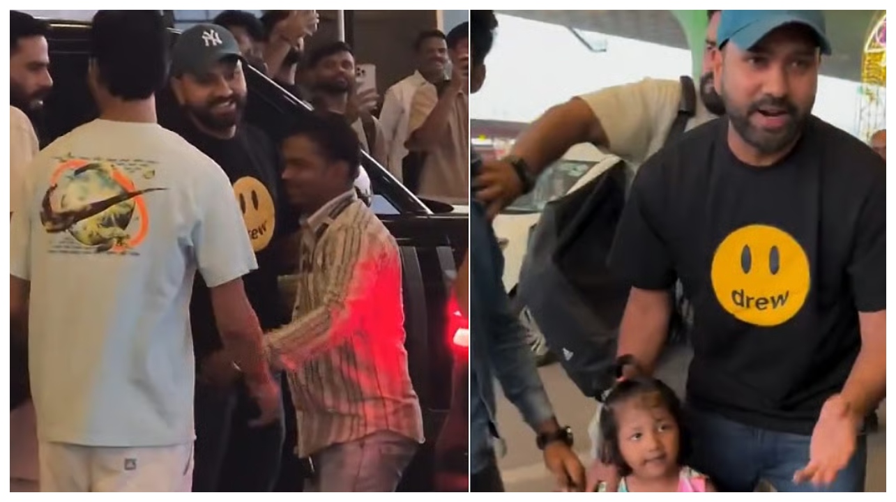விமான நிலையத்தில் பெற்றோரை லெப்ட் அண்ட் ரைட் வாங்கிய ரோகித் சர்மா… குறுக்கே வந்த சிறுமி… நெகிழ வைக்கும் மும்பை ஏர்போர்ட் வீடியோ…!!!