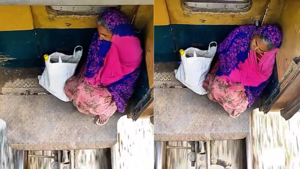 ஓடும் ரயிலில் “கீழே தொங்கியபடி” ஆபத்தான பயணம்… ஒரு நொடி தப்பினாலும் மரணம் நிச்சயம்… மூதாட்டியின் செயலால் உறைந்து போன நெட்டிசன்ஸ்..!!