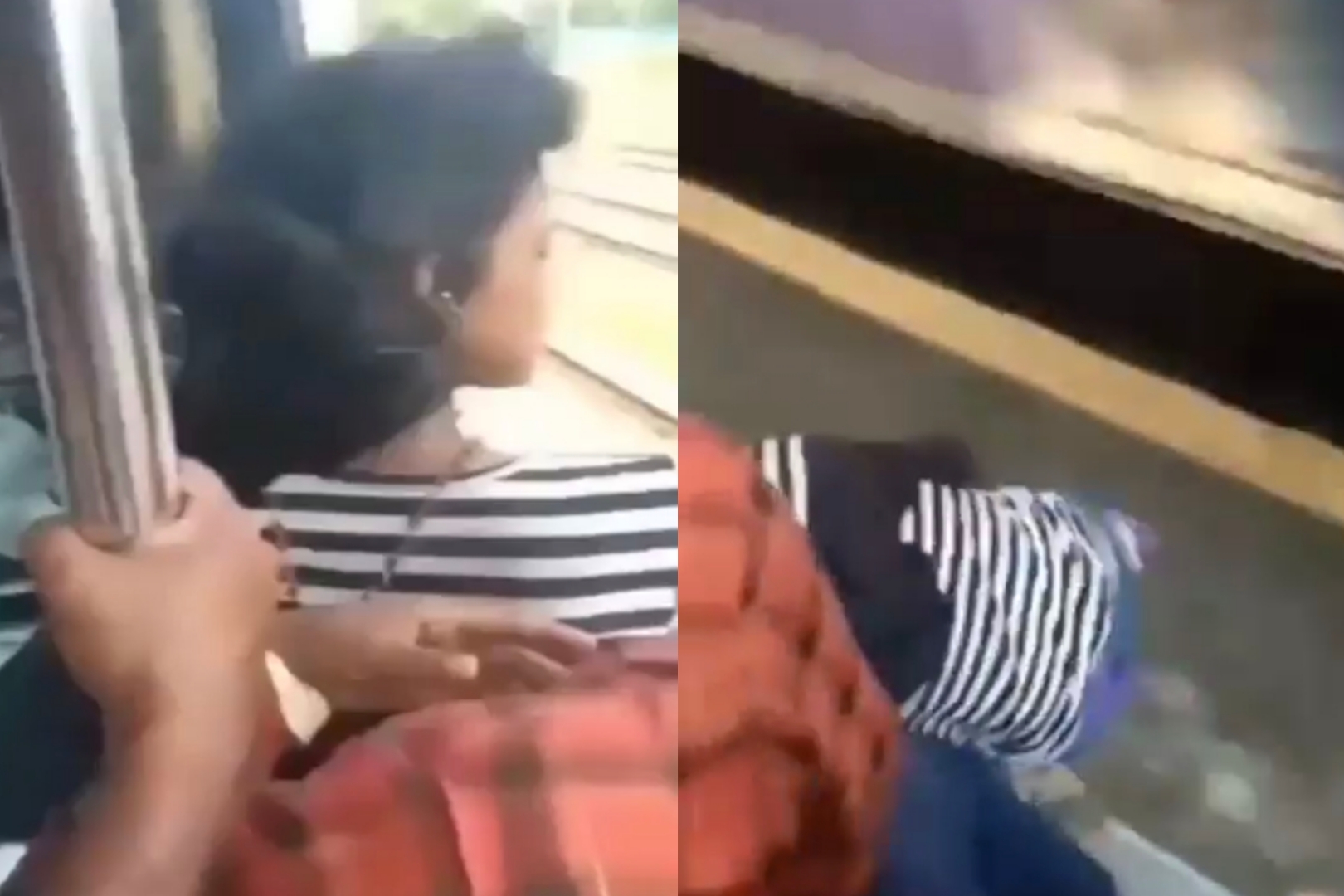 கொஞ்சம் விட்டா உயிர் போயிருக்கும்…. ரயிலில் இளம்பெண் செய்த விபரீதம்…. வைரலாகும் வீடியோ….!!
