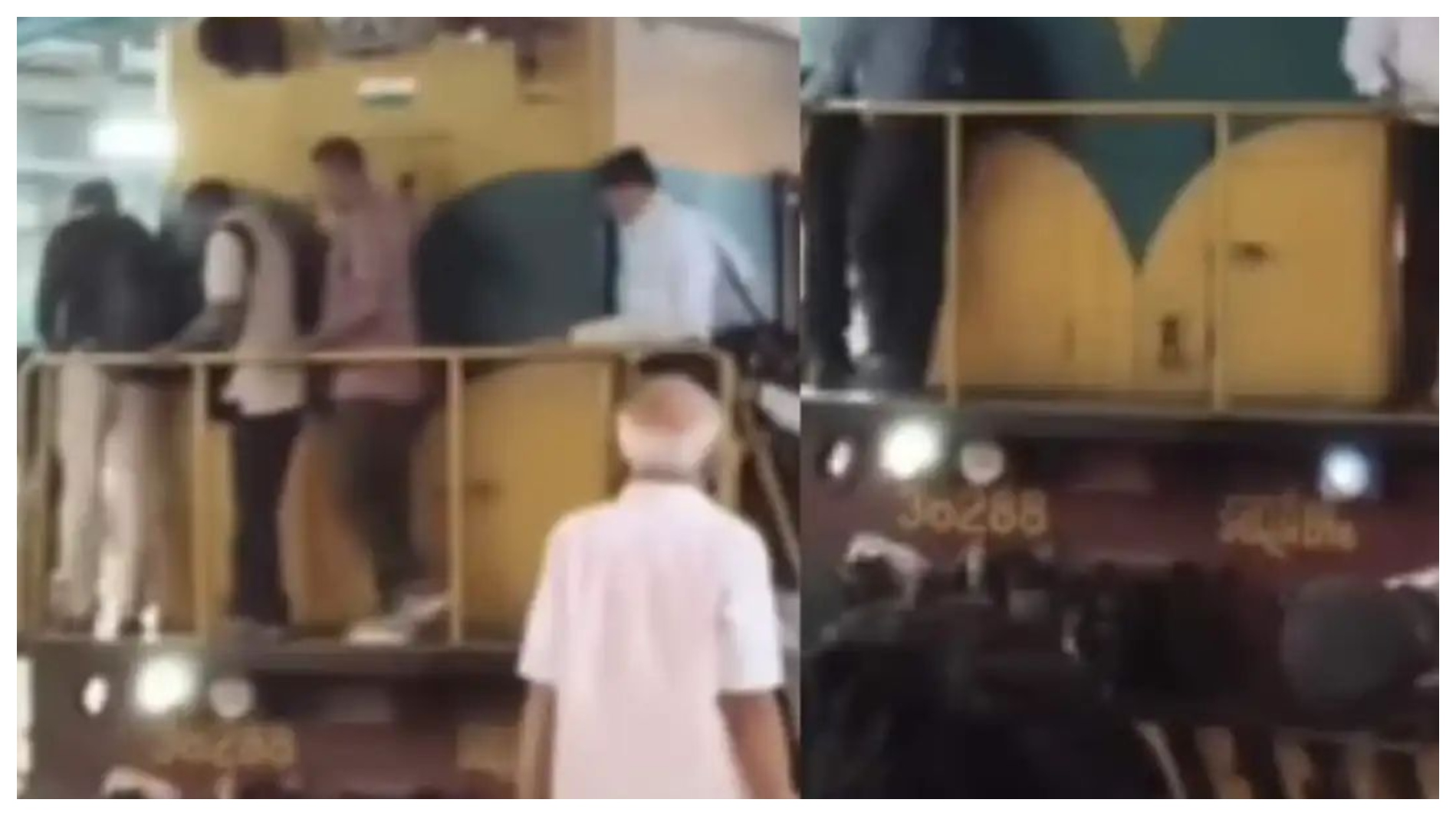 இந்த ரிஸ்க் தேவையா?… நடைமேடையில் உள்ள கூட்ட நெரிசலை தவிர்க்க ரயில் இன்ஜின் மேல் ஏறிய பயணிகள்.. திடீரென புறப்பட்ட ரயில்… வைரலாகும் அதிர்ச்சி வீடியோ…!!