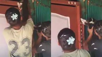 கதவை அலங்கரிக்க இப்படியா பண்ணுவாங்க? நாய்க்குட்டிகளை வைத்து இளம்பெண்கள் செய்த விபரீதம் – வைரல் வீடியோ!