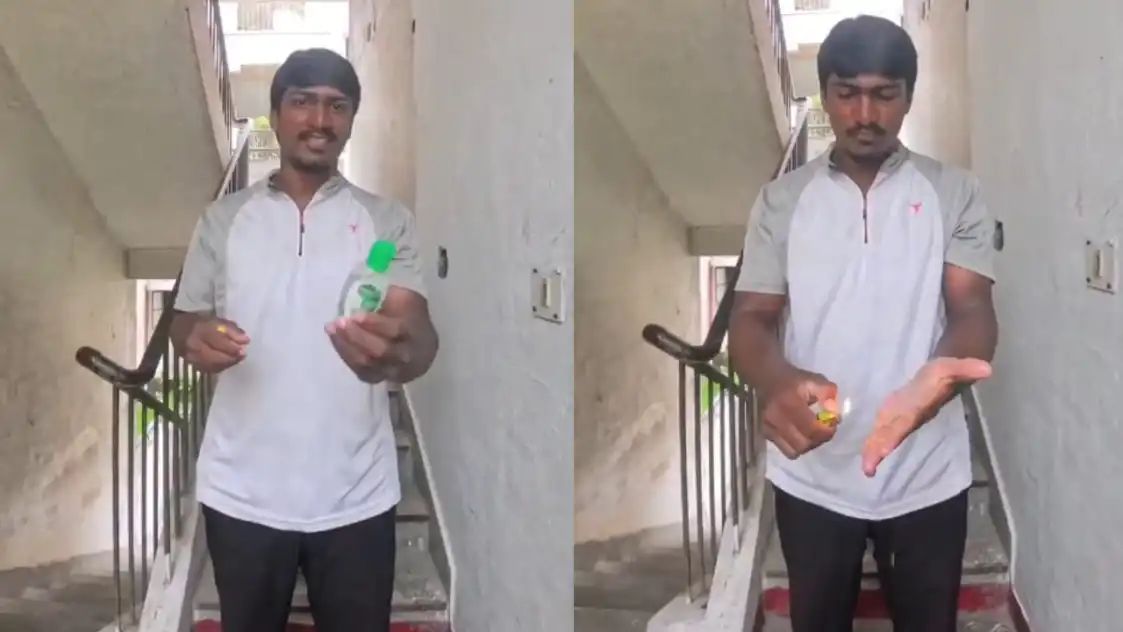 “எதுக்கு இந்த விபரீத விளையாட்டு” … சானிடைசரை கையில் ஊற்றி தீ வைத்த இளைஞர்… கொழுந்து விட்டு எரிந்த கை…. வைரலாகும் அதிர்ச்சி வீடியோ…!!