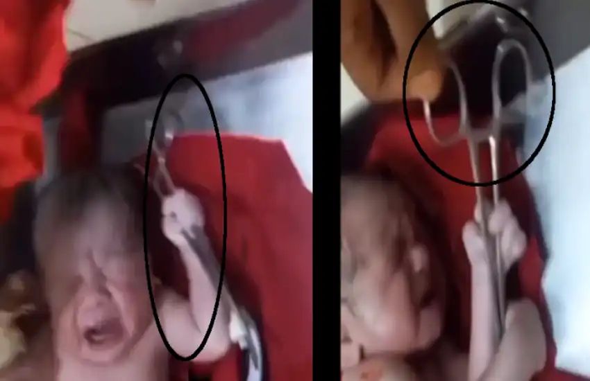 பிறந்த உடனேயே இவ்வளவு சேட்டையா?… கத்திரிக்கோலை கெட்டியாகப் பிடித்துக்கொண்ட குழந்தை… வைரலாகும் அதிர்ச்சி வீடியோ…!!!