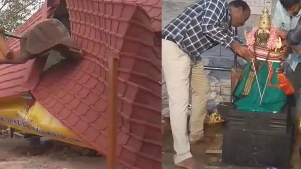 நெஞ்சை உலுக்கும் சம்பவம்…. முருகன் கோயில் இடித்து தகர்ப்பு…. “எங்க தெய்வத்தை விட்டுடுங்க..”  கதறி அழுத பொதுமக்கள்….!!