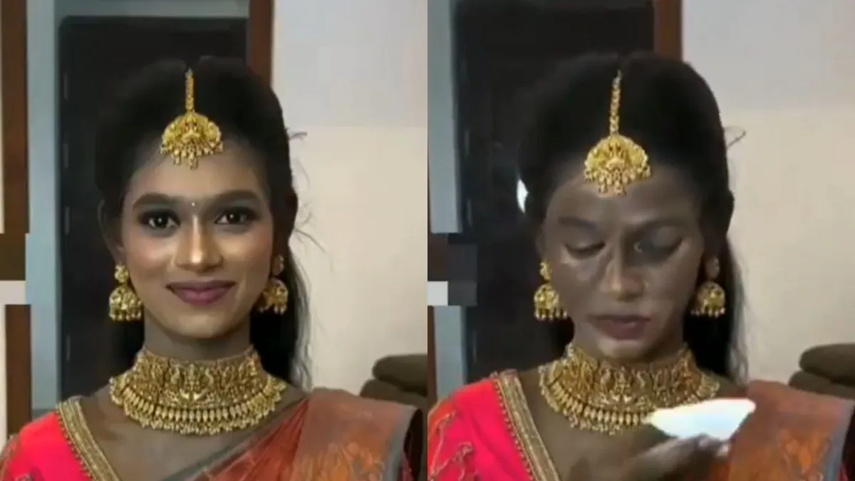 “நிஜமா இவங்கதானா?”.. கல்யாண  மேக்கப் கலைந்ததும் தெரிந்த உண்மை.. பையன் நிலைமையை யோசித்துப் பாருங்க?.. வைரலாகும் வீடியோ..!!