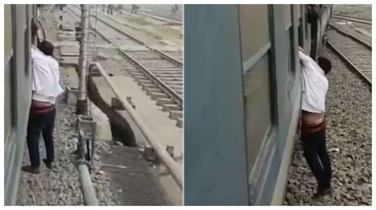 டிக்கெட் இல்லாததால் ஓடும் ரயிலில் இருந்து குதித்த நபர்… பரிசோதகர்களை சூழ்ந்த பயணிகள்… வைரலாகும் பகீர் சம்பவம்…!!!