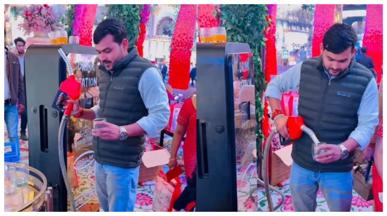பெட்ரோல் விலையேறினாலும் இந்த பெட்ரோல் பங்க்கில் கூட்டம் குவியுது… அப்படி என்ன விசேஷம்?… வைரலாகும் வினோத திருமண வீடியோ…!!!