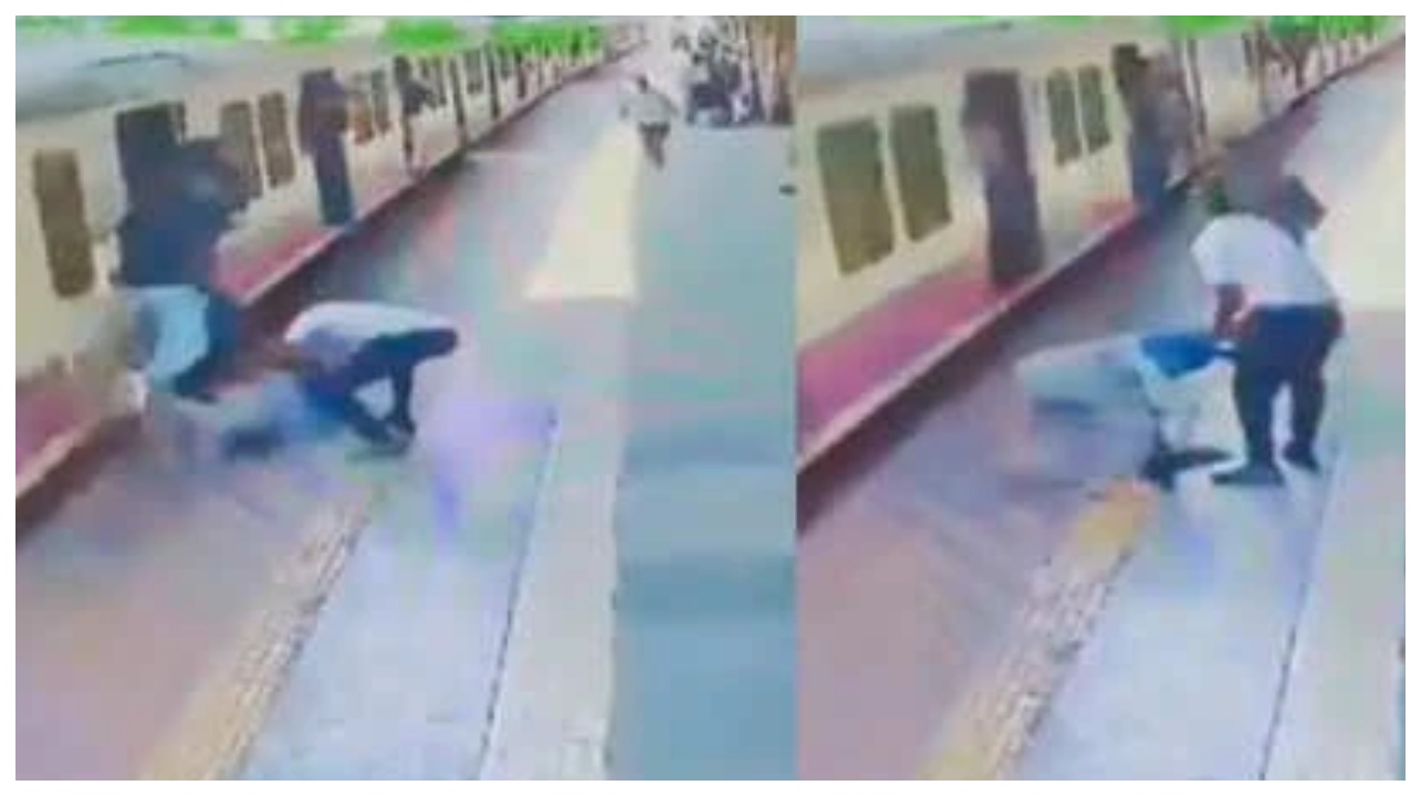 ரயிலுக்கு அடியில் செல்லவிருந்த உயிர் – தேவதூதனாய் வந்த டிக்கெட் பரிசோதகர்… வைரலாகும் வீடியோ…!!!