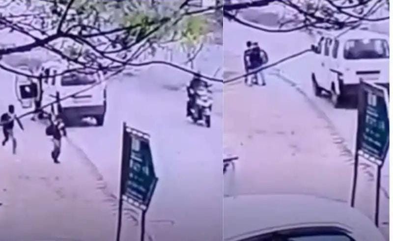 பட்டப்பகலில் நடந்த கடத்தல்…. சாலையில் நடந்து சென்ற சிறுவர்களை காரில் வந்து தூக்கிச் செல்ல முயன்ற மர்ம நபர்கள்… வைரலாகும் அதிர்ச்சி வீடியோ..!!!