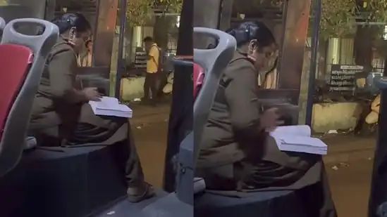 டயர்டா இருக்குனு காரணம் சொல்லல…. கண்டக்டர் சீட்ல உட்கார்ந்து படிக்கும் சாதனை பெண்…. வைரலாகும் வீடியோ….!!
