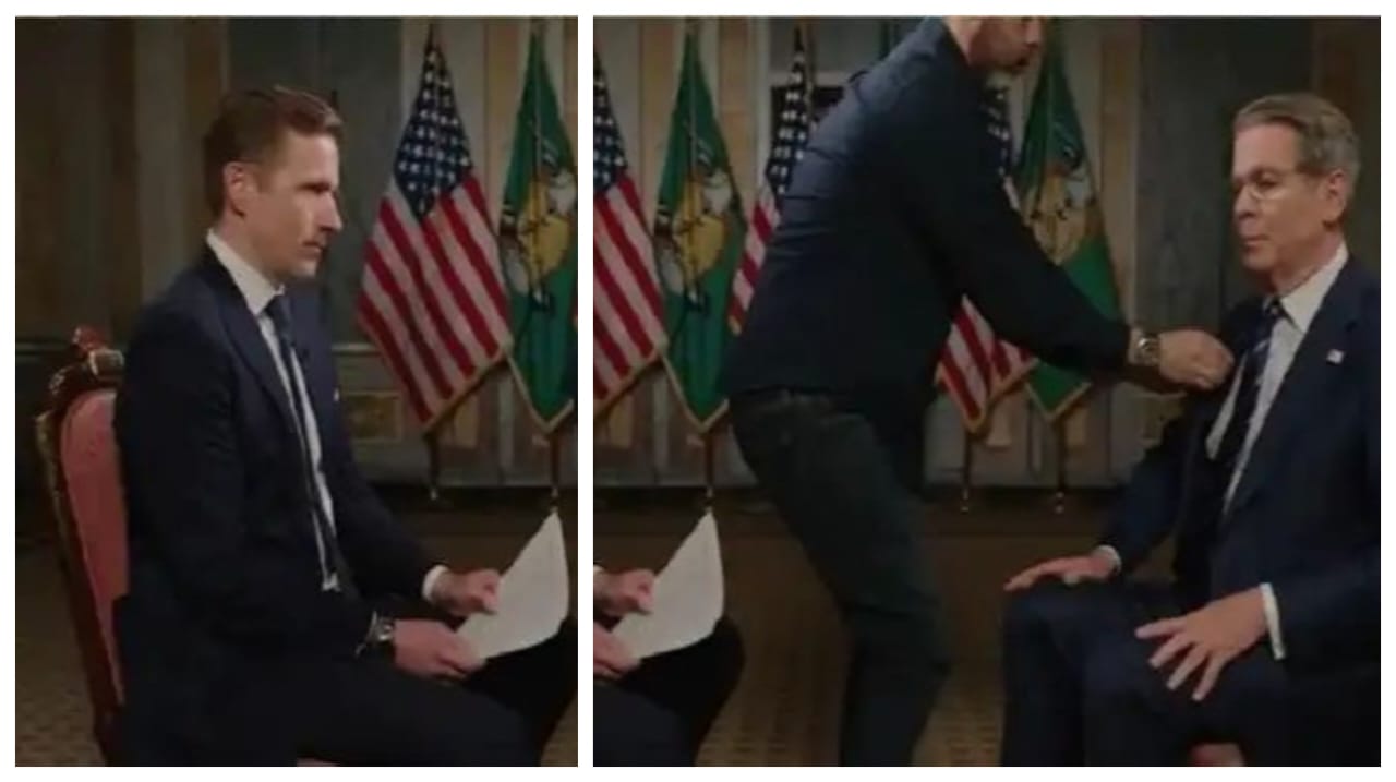 நேரலையில் திடீரென அழைத்த ட்ரம்ப்…! மைக் கழற்றப்பட்டது… கார் பறந்தது… அதிபரின் ஒற்றை அழைப்பால் பதறிய அமைச்சர்… ஈரானுக்கு செக் வைக்கவா..? வீடியோ வைரல்..!!
