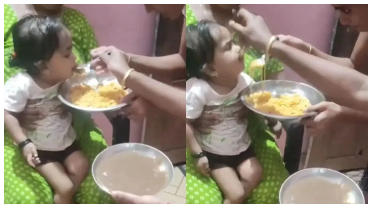 மேகி என்று நினைத்து ஏமாந்த குழந்தை… தன் குழந்தைக்கு சாப்பாடு ஊட்ட இந்த பெண் செய்த பலே தில்லாலங்கடி வேலை… வைரலாகும் வீடியோ…!!!
