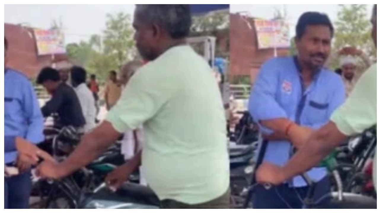“யார்றா இவர் “… சைக்கிளில் பெட்ரோல் டேங்க் கட்டி வந்த நபர்… இப்படியொரு ஐடியாவா?… அதிர்ச்சியில் பங்க் ஊழியர்கள்..!!!