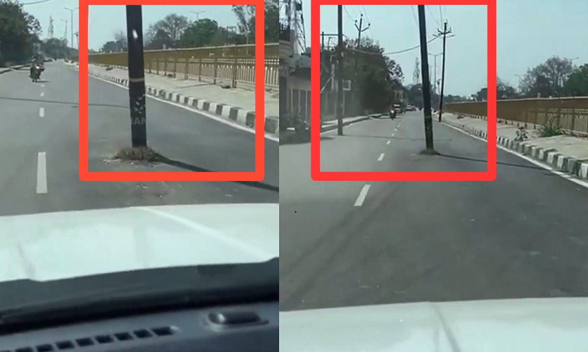 “கண்ணை மூடிக்கொண்டு ரோடு போட்டார்களா?”..  நடுரோட்டில் நின்ற மின்கம்பம்..  NHAI கொடுத்த அந்த விளக்கம்..  வைரல் வீடியோ..!!