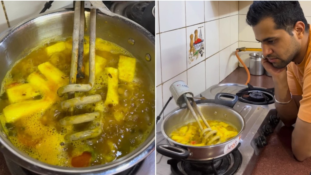 இது குளிக்கவா இல்ல குழம்பு சமைக்க வா…? கேஸ் காலியானதால் வாட்டர் ஹீட்டரில் சமையல் செய்த நபர்… இது உயிருக்கே ஆபத்து… வைரலாகும் அதிர்ச்சி வீடியோ..!!