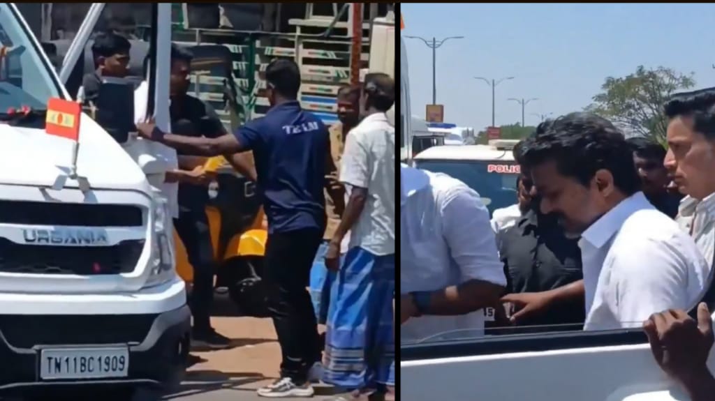 “வாகனத்தை விட்டு இறங்கி வந்த விஜய்!” – வெயிலில் நின்றவர்களுக்குக் குளிர்பானம் வழங்கிய தவெக தலைவர்.. திருச்சியில் நெகிழ்ச்சிச் சம்பவம்..!!