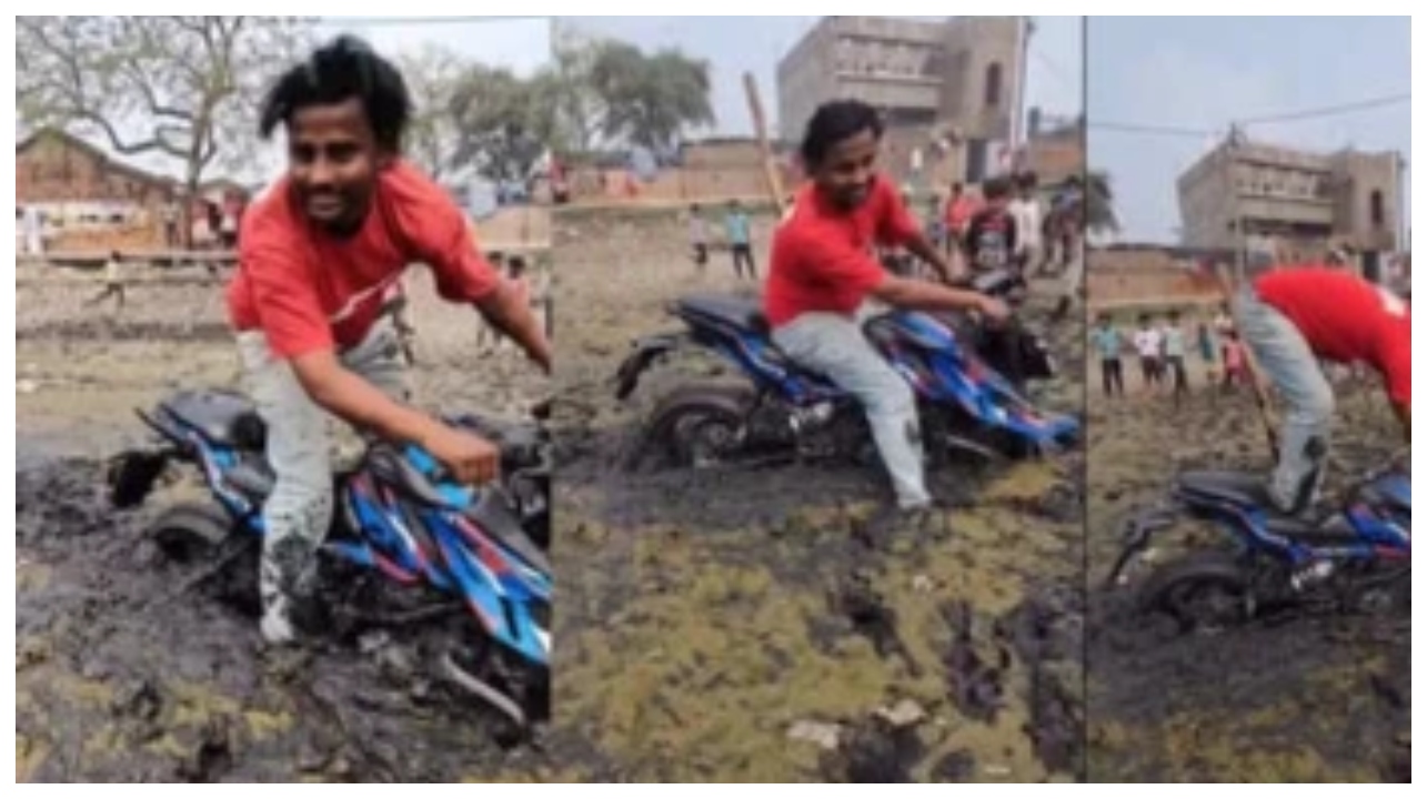 சாகசம் செய்யப்போய் சேற்றில் சங்கமமான இளைஞர்… அப்புறம் நடந்த ட்விஸ்ட் தான் ஹைலைட்… சிரிப்பை அடக்க முடியல… வைரலாகும் ‘சேறு’ வீடியோ..!!!