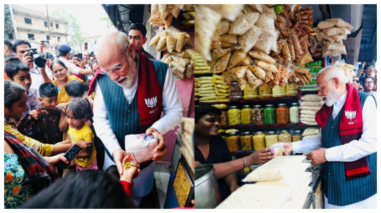 விறுவிறுப்பான பிரச்சாரத்திற்கு இடையே ‘ஜால் முரி’ பிரேக்… பல்லாயிரம் கோடி பட்ஜெட்.. ஆனால் 20 ரூபாய் பொரி – வைரலாகும் மோடியின் சிம்பிள் சிற்றுண்டி…!!