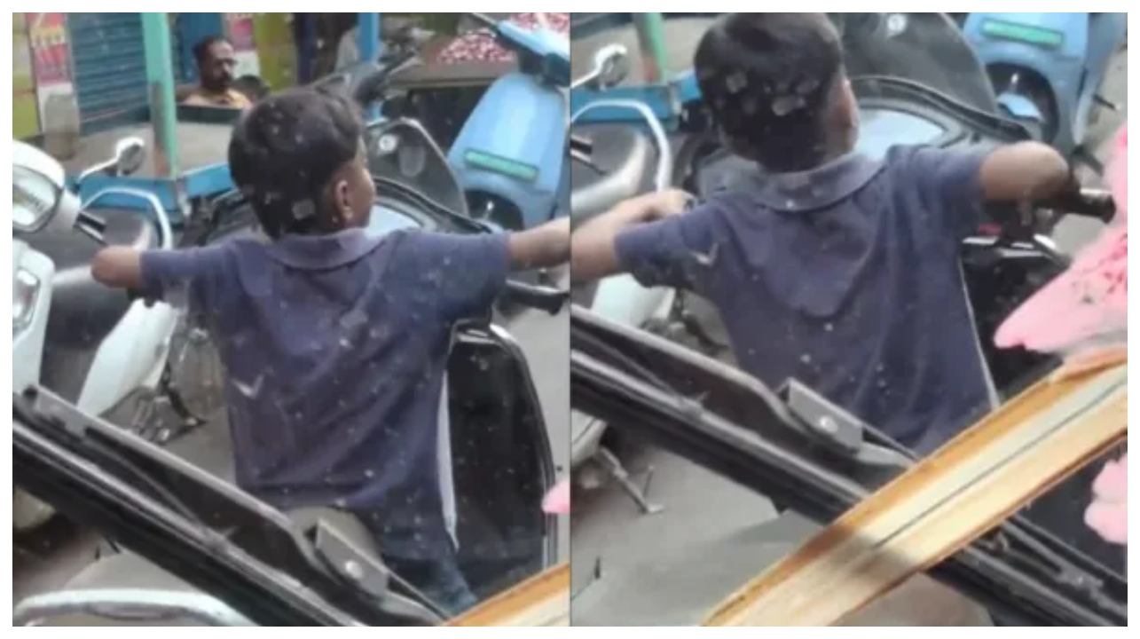 டிராஃபிக் நெரிசலில் பைக் ஓட்டிய சிறுவன்… இது வீரமல்ல, விபரீதம்… முற்றுப்புள்ளி வைக்குமா காவல்துறை?… பதறவைக்கும் காட்சி…!!!