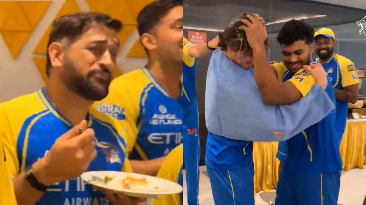 தல-க்கு இதெல்லாம் பிடிக்காது போல… பிரெவிஷ் தலையில் முட்டையை உடைத்த CSK வீரர்கள்… முட்டை அபிஷேகத்தால் முகம் சுளித்த தோனி… இணையத்தை ஆக்கிரமித்த ரியாக்ஷன்…!!