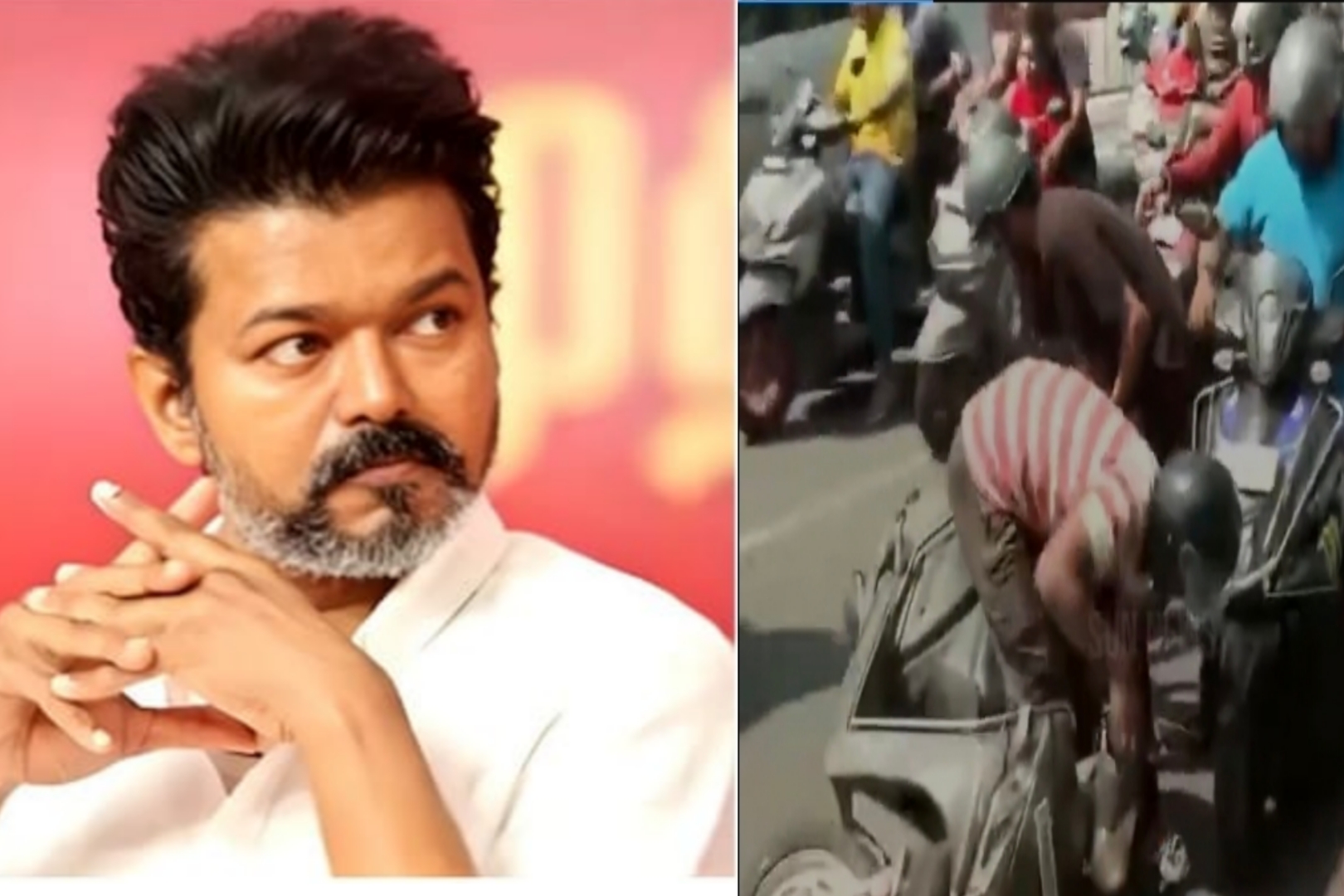 ​பகீர் வீடியோ! விஜய்யின் காரை பின்தொடர்ந்தபோது நடந்த விபத்து…. நொடிப் பொழுதில் உயிர் தப்பிய இளைஞர்…. அதிரவைக்கும் காட்சிகள்….!!