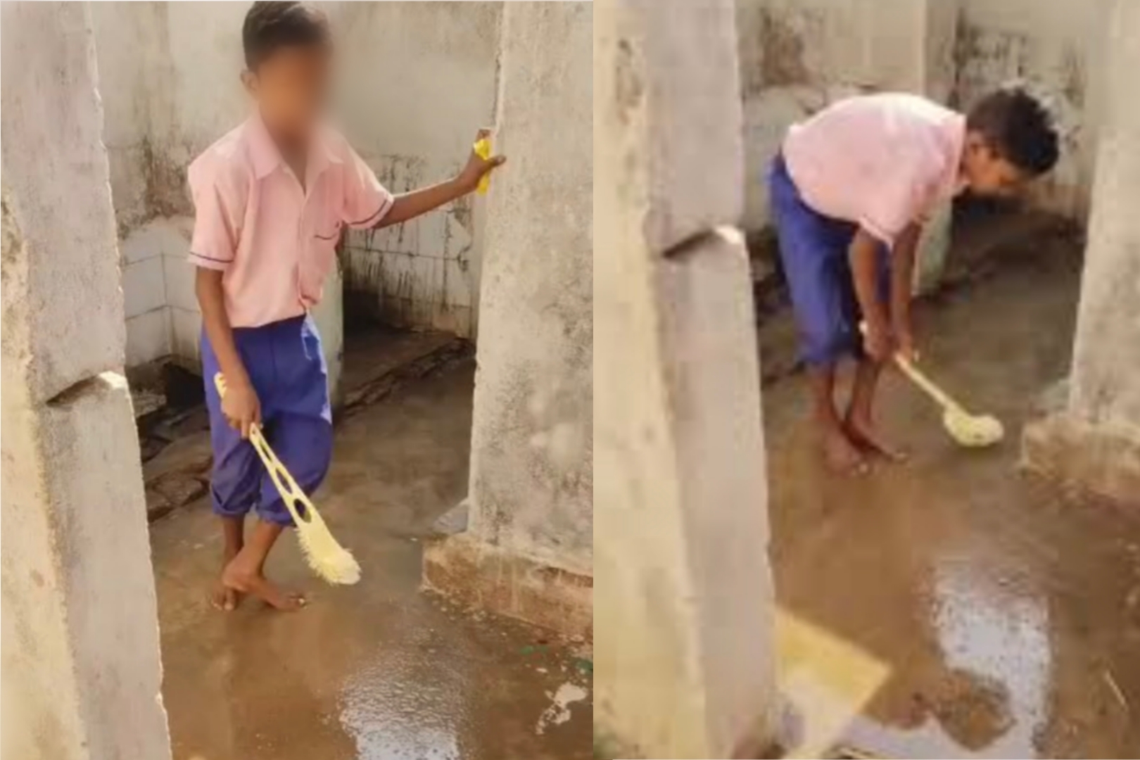 “பிஞ்சு கைகளில் துடைப்பமா?” கழிவையை சுத்தம் செய்யும் அரசு பள்ளி மாணவர்கள்…. வைரலாகும் பகீர் வீடியோ….!!
