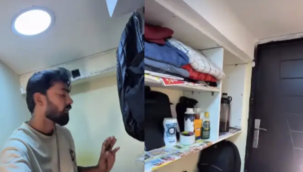 “பார்த்தாலே மூச்சு முட்டுது” துபாயில் இந்திய இளைஞர் தங்கியிருக்கும் ‘குட்டி’ ரூம்…. சமூக வலைதளங்களில் எகிறும் கமெண்ட்ஸ்….!!