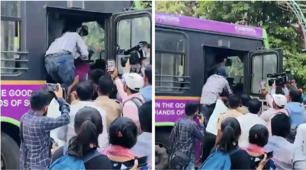 “எது…. கவர்மெண்ட் பஸ்ஸையே ஆட்டைய போட்டானா?” போதையில் இளைஞர் செய்த அராஜகம்…. துரத்தி பிடித்த போலீஸ்…. வைரலாகும் பரபரப்பு வீடியோ….!!