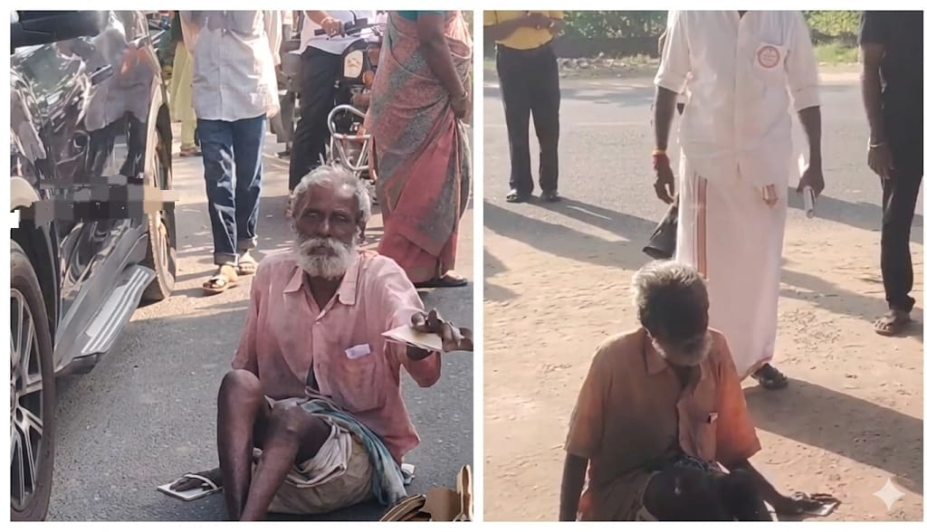 நடக்கவே முடியல..! தரையில் தவழ்ந்தபடியே ஓட்டு போட வந்த 73 வயது முதியவர்… தள்ளாடும் வயதிலும் ஜனநாயக கடமையை ஆற்றத்துடிக்கும் மனம்… வீடியோ வைரல்..!!