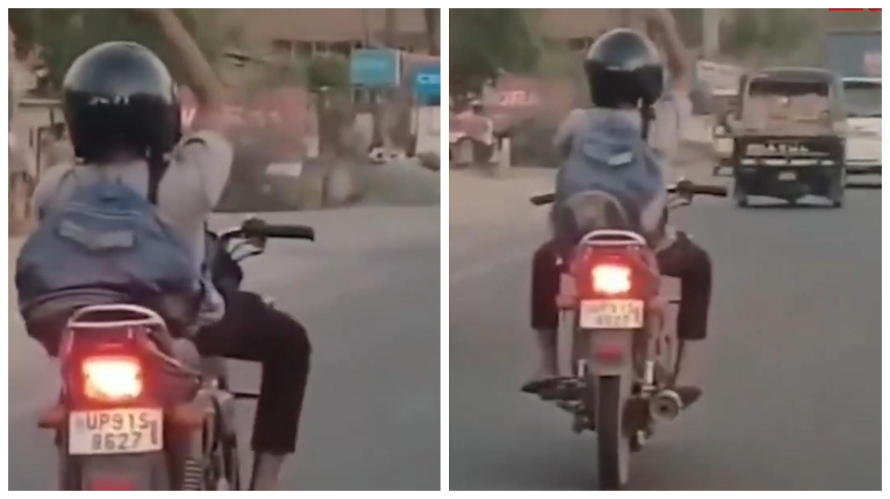 “ஸ்டண்ட் பண்றாராம்” … விழுந்தா அவ்ளோ தான்… ஓடும் பைக்கில் கையை விட்டு சாகசம்… வைரலாகும் அதிர்ச்சி வீடியோ…!!!