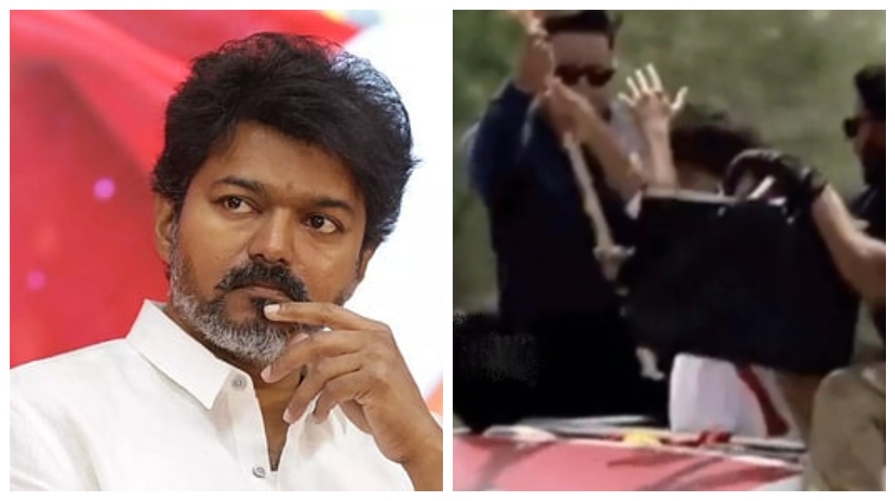 ஐயோ..! “கரெக்டா தலைக்கே வந்த மர்ம பொருள்”… இப்படி தூக்கி எறிஞ்சிட்டீங்களே… சட்டென பதறிப் போய் கீழே குனிந்த விஜய்… அதிர்ச்சி வீடியோ..!!