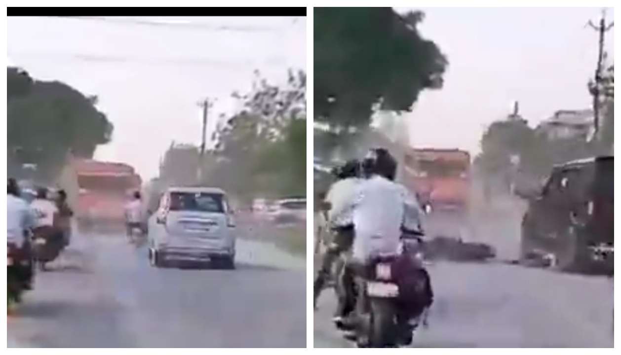 நெஞ்சை பதறவைக்கும் காட்சி.. வீலிங் செய்தபோது நேர்ந்த விபரீதம்.. காரின் அடியில் நசுங்கிய பைக்.. கடைசியில் நடந்தது என்ன?