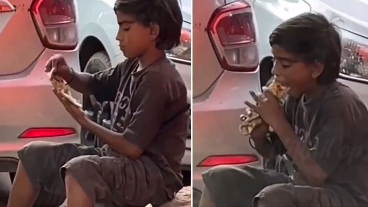 பசி ருசி அறியாது…. காய்ந்துபோன ரொட்டியைப் பசியோடு உண்ணும் சிறுவன்…. நெஞ்சை உலுக்கும் வீடியோ….!!