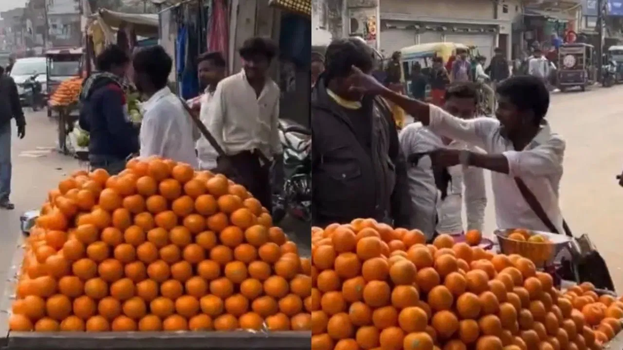 “ரீல்ஸுக்காக இப்படியெல்லாமா செய்வாங்க?”.. ஆரஞ்சு விற்பனையாளரின் அதிரடி ஆக்ஷன்… வைரலான ஷாக்  வீடியோ..!!!!