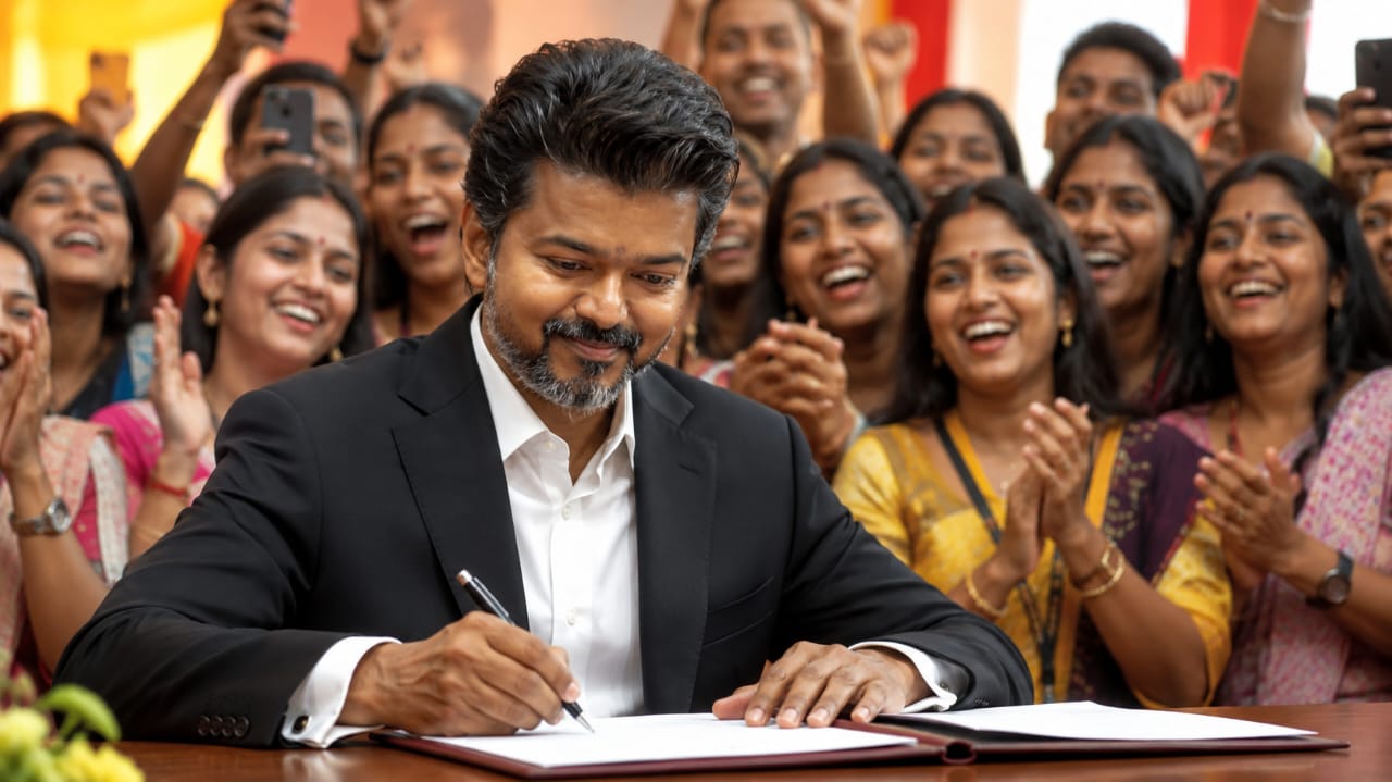 Breaking: தமிழக முதல்வராக பொறுப்பேற்றதும் பெண்களுக்காக விஜய் போட்ட முதல் கையெழுத்து… எந்தெந்த திட்டங்கள் தெரியுமா…?