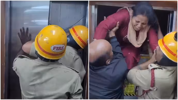 “லிஃப்டுக்குள் சிக்கிய 9 உயிர்கள்!”… மாலில் கதறிய மக்கள்.. 1 மணி நேர போராட்டத்திற்கு பின் திரில் மீட்பு.. பதறவைக்கும் வீடியோ..!!!