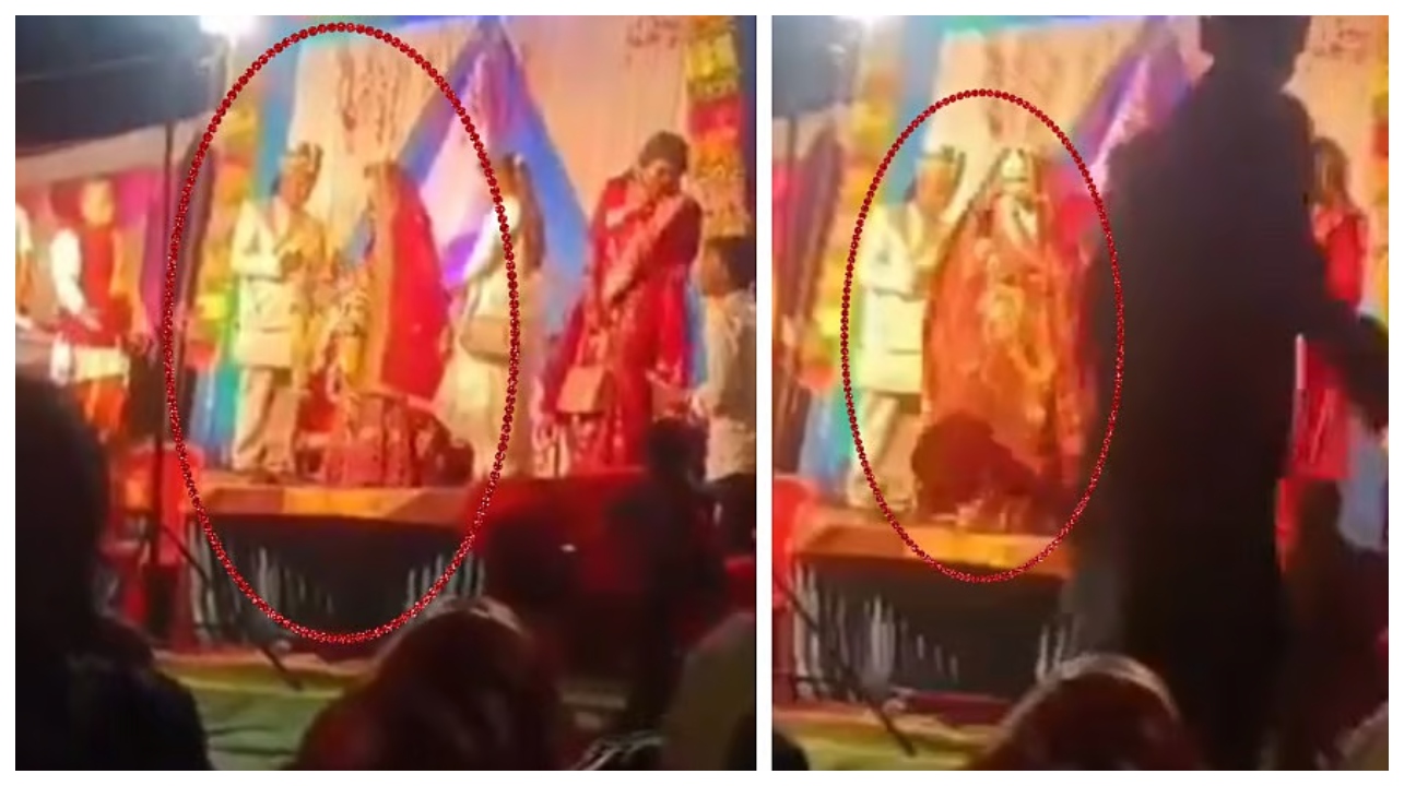 வைரல் வீடியோ: மேடையிலிருந்து குதித்து காதலனுக்கு மாலை.. மண்டபத்தில் வெடித்த மோதல் – கடைசியில் நடந்த ட்விஸ்ட்…!!!