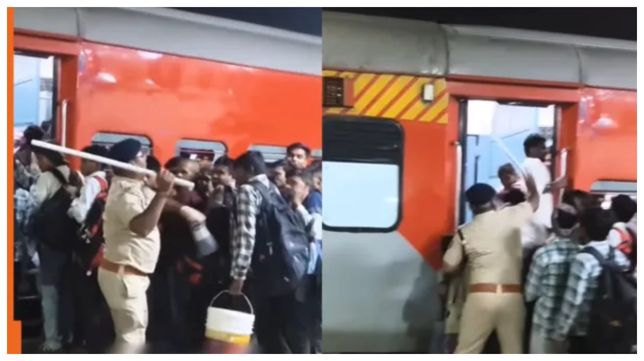 அப்பாவி பயணிகள் மீது லத்தி அடி.. ஒரு நொடியில் மாறிய சூழல்… ரயில் நிலையத்தில் திடீர் பரபரப்பு… வீடியோவில் சிக்கிய அந்த ஒரு காட்சி…!!!