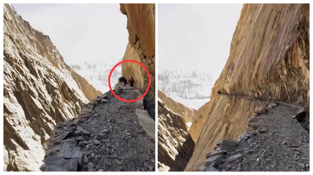 ஒரே ஒரு அடி அகலம், நூறு அடி பள்ளம்… கால்தவறினால் உடல் கூட கிடைக்காது.. உலகின் ‘எமலோக பாதை’ இதுதான் – வீடியோ பார்த்து மிரளும் நெட்டிசன்கள்..!!!