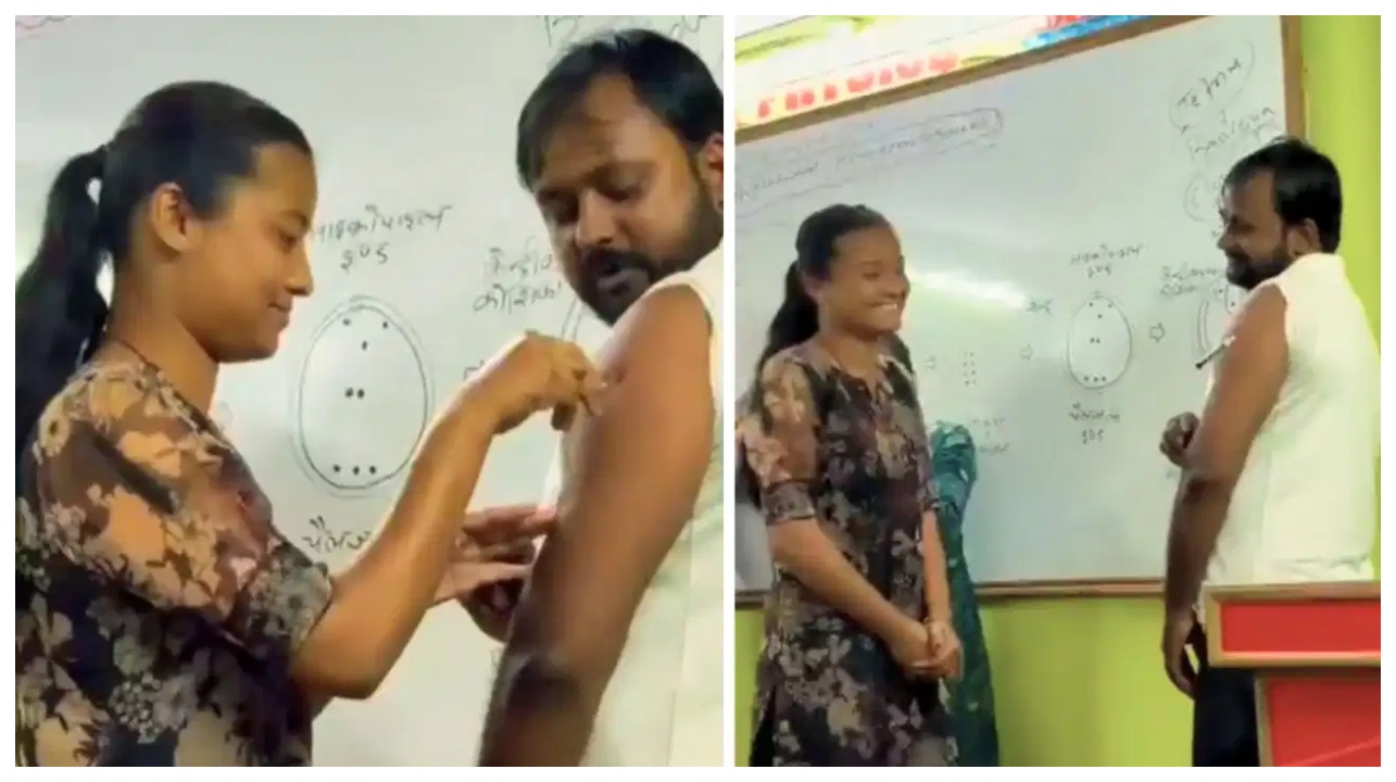 தலைக்கு ஆபத்தாக முடியப்போகிறதா இந்த ‘பரீட்சை’?… ஆசிரியரின் செயலுக்கு குவியும் கண்டனங்கள்… வைரலாகும் வீடியோ..!!!