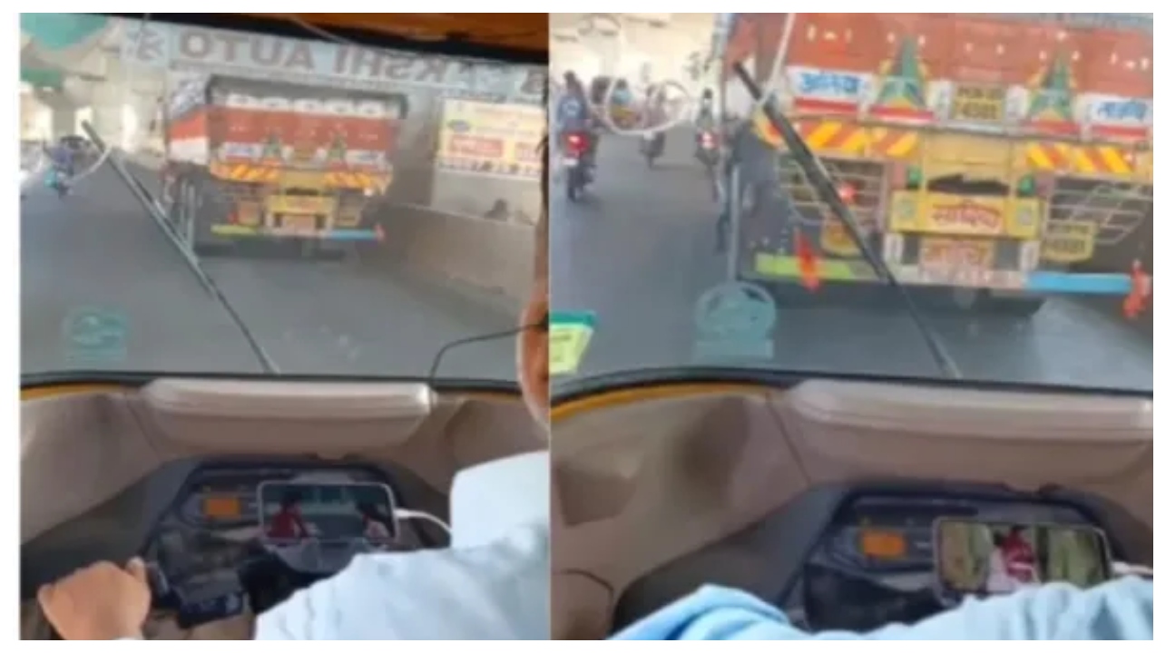 ஹெட்போன் மாட்டிக்கொண்டு, யூடியூப்பில் பாட்டு கேட்டு ஆட்டோ ஓட்டிய டிரைவர் – வைரலாகும் அதிர்ச்சி வீடியோ..!!!