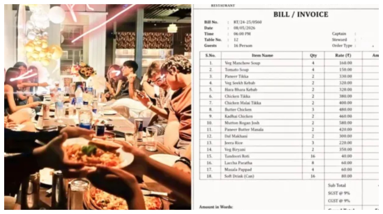 “இதென்ன கொடுமை சார்”… ஒட்டுமொத்த வங்கி கணக்கும் காலி.. 16 பேருக்கான பிறந்தநாள் விருந்துக்கு ரூ. 56,000 பில் – இணையத்தில் வைரலாகும் சம்பவம்..!!!