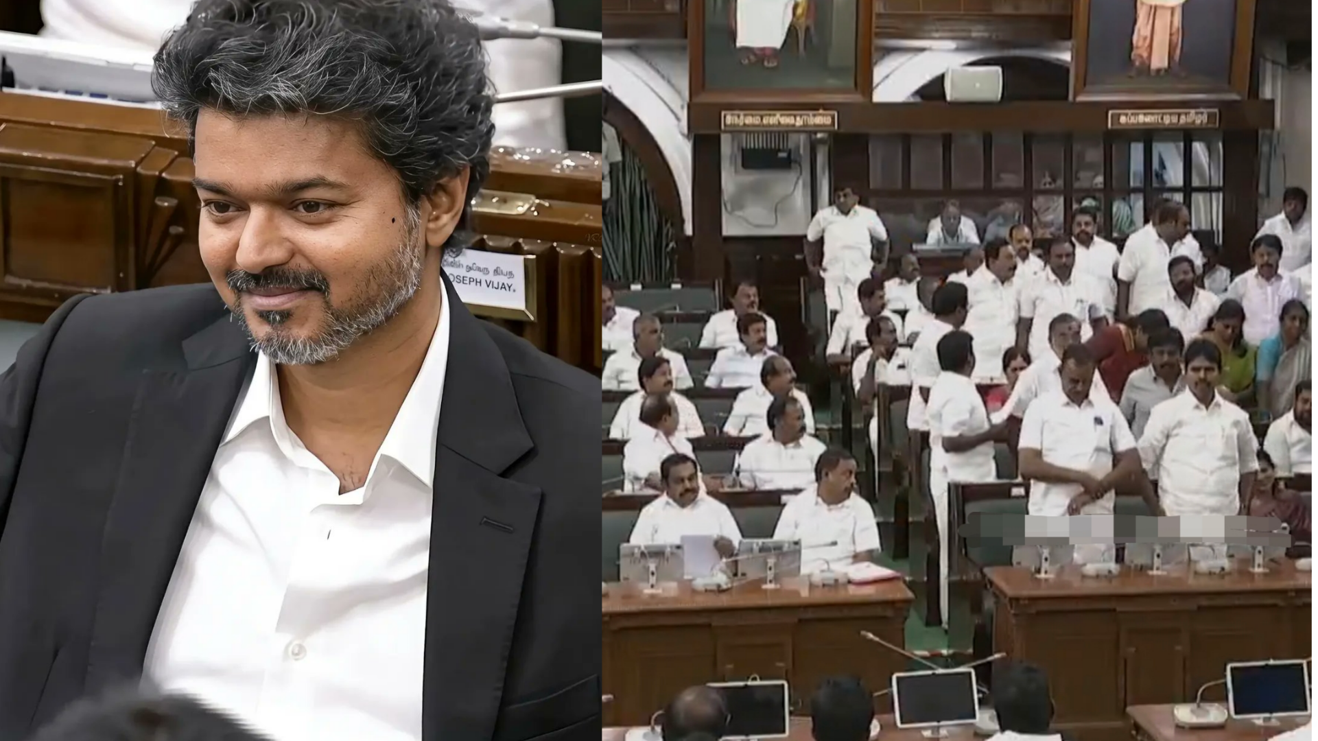 திடீரென எழுந்த அதிமுகவினர்…. விஜய்யின் ஒரு மெல்லிய புன்னகை…. சட்டசபையில் நடந்த மெகா ‘டிவிஸ்ட்’…. வைரலாகும் வீடியோ….!!