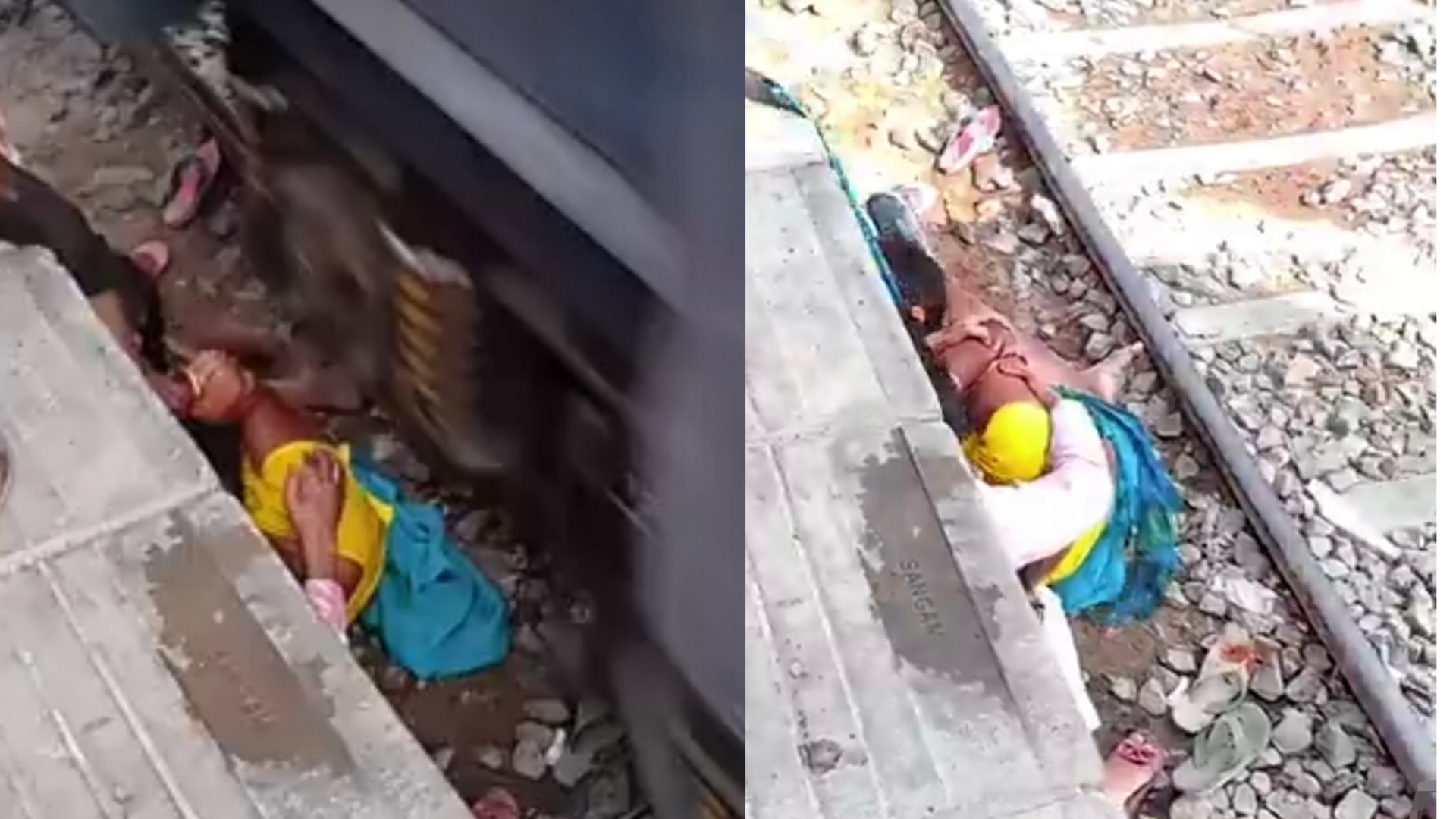 “இனிமே இப்படிச் செய்யாதீங்க” காயமடைந்தும் குழந்தைகளை விடாத தாய்…. தண்டவாளத்தில் நடந்த போராட்டம்…. வைரலாகும் வீடியோ….!!