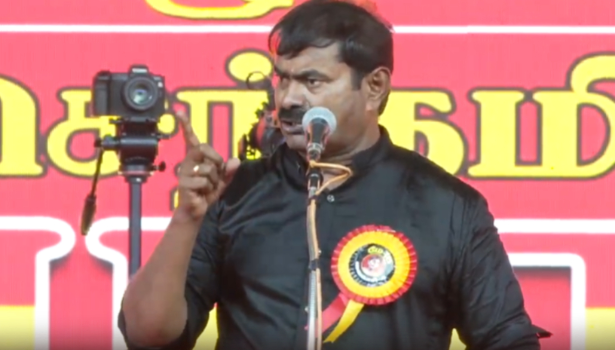 “7 அடி தாண்ட 70 அடி பின்னால் போகணும்!”..  எளிதா கிடைச்சா மதிப்பு இல்ல தம்பி..! ‘தமிழ்ப்பேரின எழுச்சி’ கூட்டத்தில் சீமான் ஆக்ரோஷ பேச்சு..!!