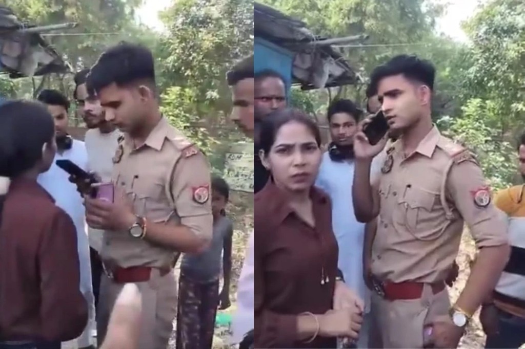 நடுரோட்டில் 2 ஆண்களை வெளுத்தெடுத்த பெண்..! சீருடையில் இருந்தும் கைகட்டி வேடிக்கை பார்த்த போலீஸ்… பொதுமக்கள் தடுத்தும் அவர் கண்டுக்கல.. வெடித்த சர்ச்சை..!