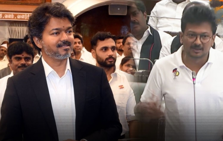 நானும் முதலமைச்சர் விஜயும் ஒரே காலேஜில் படித்தவங்க தான்..! “ஆனா நாங்க தான் சீனியர்ஸ்”… உதயநிதி பேசப்பேச ரசித்து கேட்டு சிரித்த விஜய்… என்னதான் நடந்தது..?