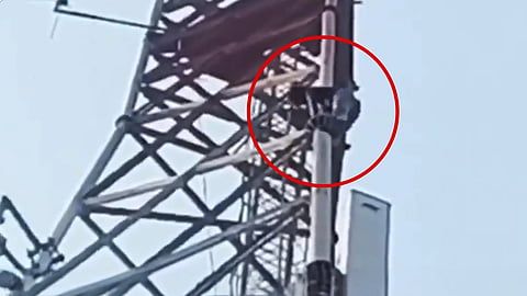 அடப்பாவி..! செல்போன் டவர் மீது ஏறி இதுக்கு ஒரு போராட்டமா..? ஒரு பாக்கெட் ஆவது வாங்கி கொடுங்க எனக்கு  என கெஞ்சிய வாலிபர்… அதிர்ந்து போன போலீஸ்..!!
