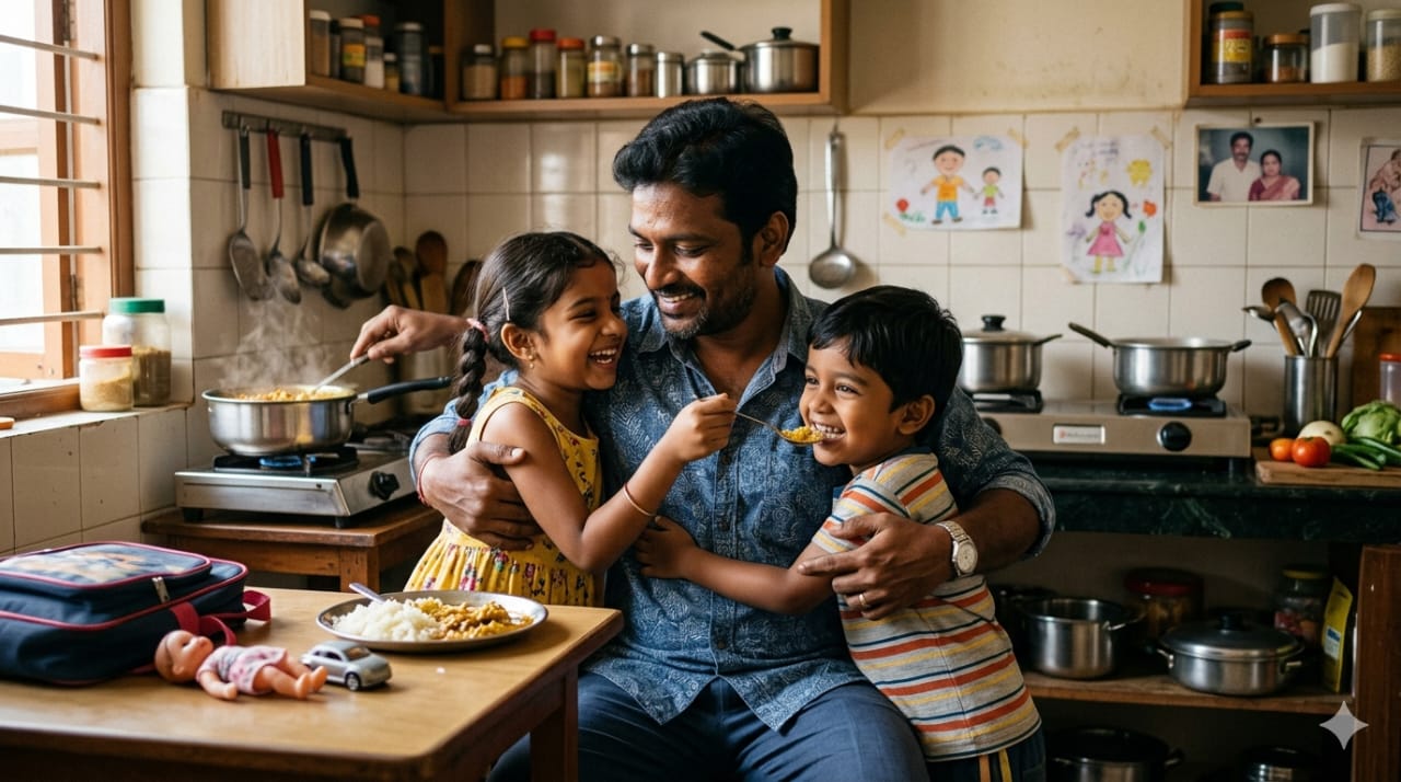 “அம்மா இல்லாத குறையே தெரியக்கூடாது”… அப்பா நல்ல பார்த்துபேன்… தலைவாரி சோறு ஊட்டும் அந்த கை… கலங்க வைக்கும் ஒற்றைத் தந்தையின் பாச போராட்டம்..!!!