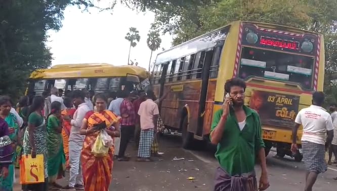Breaking: தமிழகத்தில் பயங்கரம்..! “அரசு பேருந்து-ஸ்கூல் பஸ் நேருக்கு நேர் மோதி விபத்து”… மாணவர்கள் உட்பட 10 பேர் படுகாயம்….!!!!